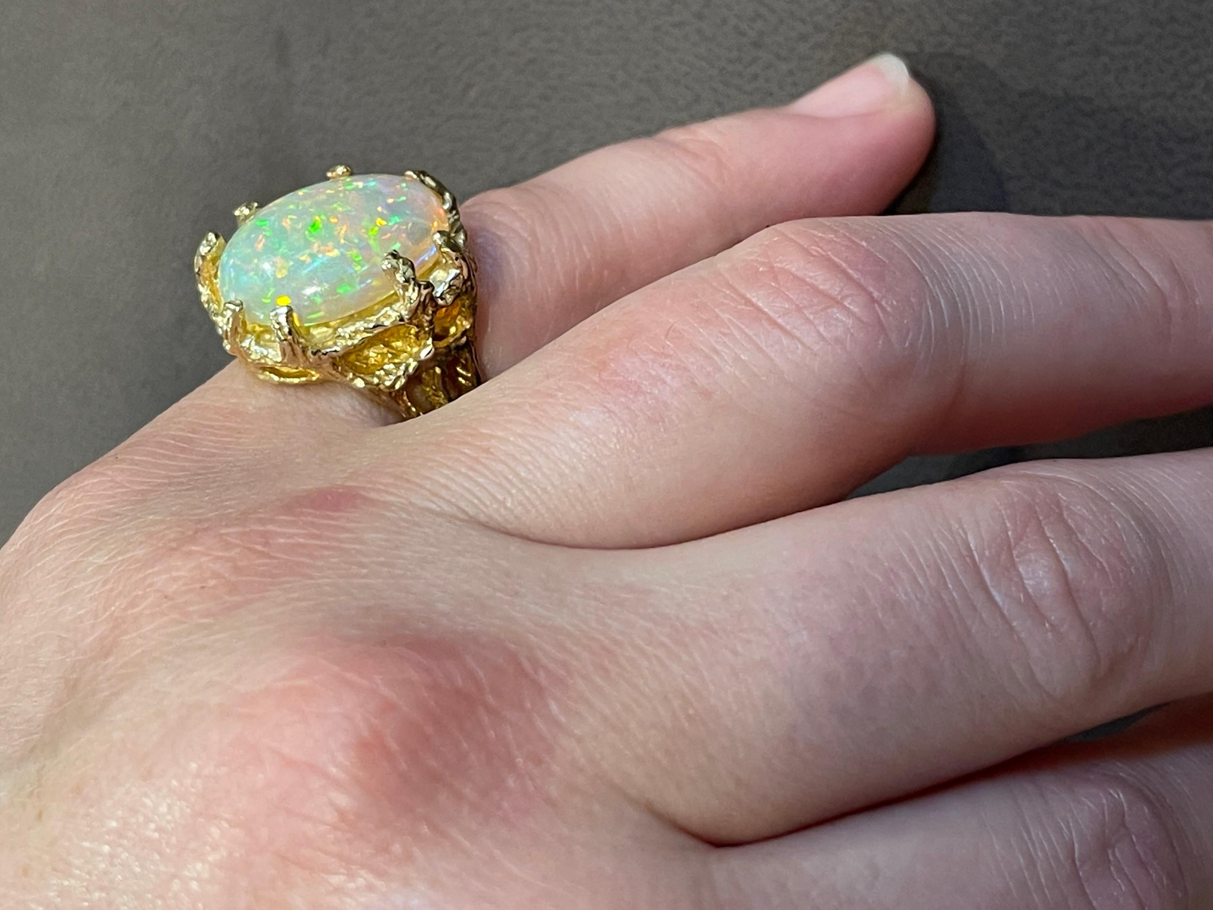 9 Carat Oval Shape Ethiopian Opal Cocktail Ring 14 Karat Yellow Gold 8