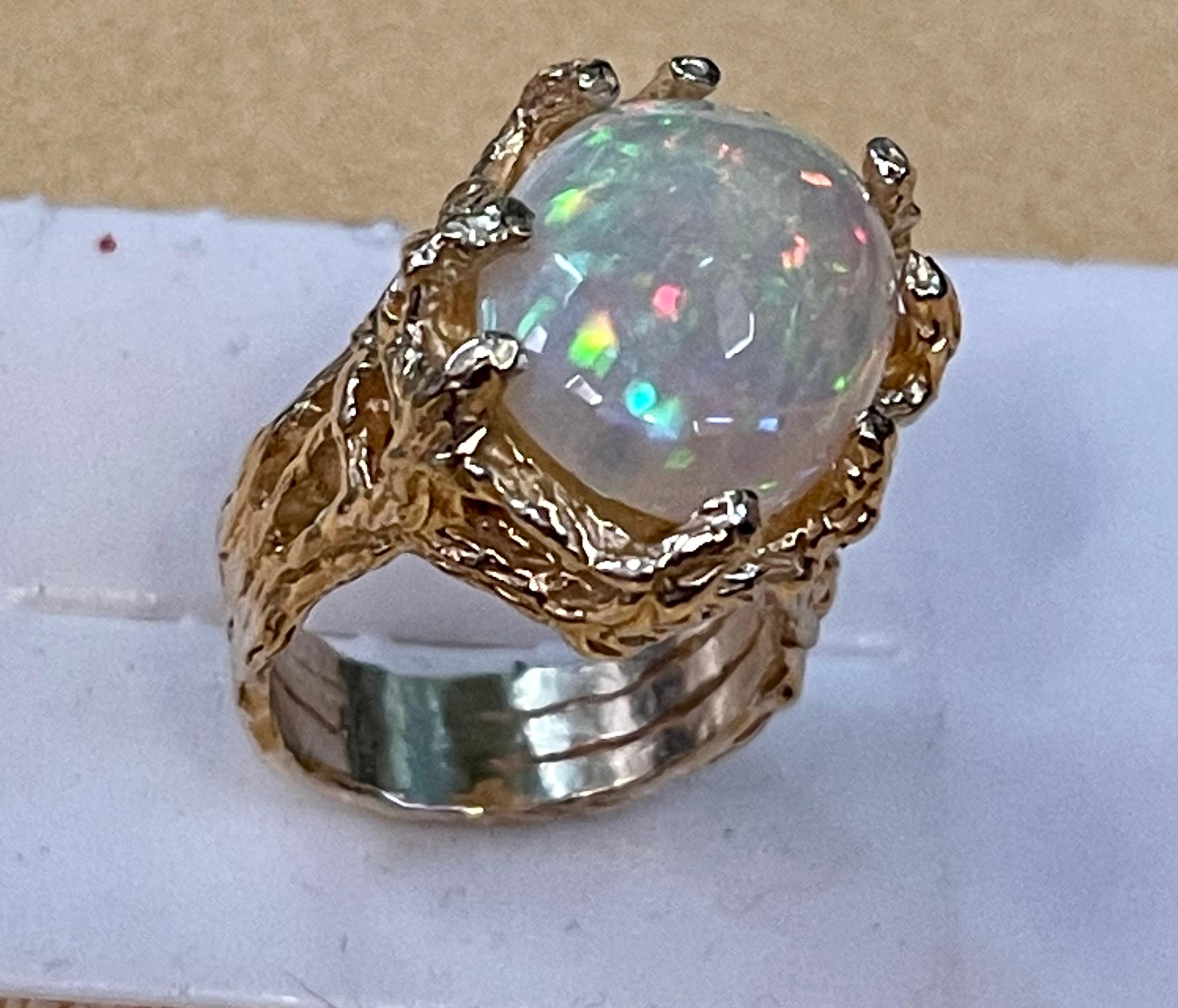 Oval Cut 9 Carat Oval Shape Ethiopian Opal Cocktail Ring 14 Karat Yellow Gold