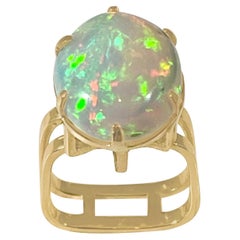 12 Carat Oval Shape Ethiopian Opal Cocktail Ring 14 Karat Yellow Gold