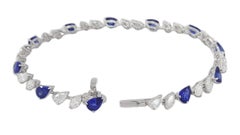 9 Carat Pear Blue Sapphire Marquise and Pear Diamond Tennis Bracelet
