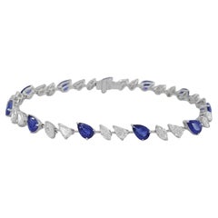 Bracelet tennis en saphir bleu poire de 9 carats, marquise et diamants de poire
