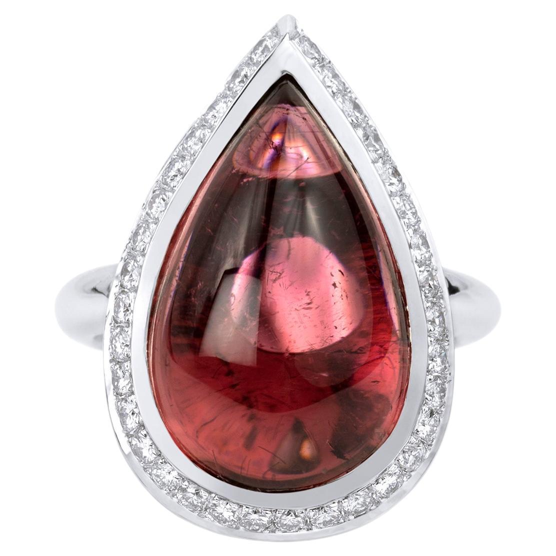 9 Carat Pear Cut Pink Tourmaline with 1 Diamonds Cocktail Ring 18k Gift for Her en vente