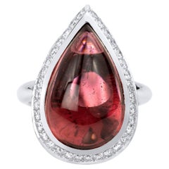 9 Carat Pear Cut Pink Tourmaline with 1 Diamonds Cocktail Ring 18k Gift for Her