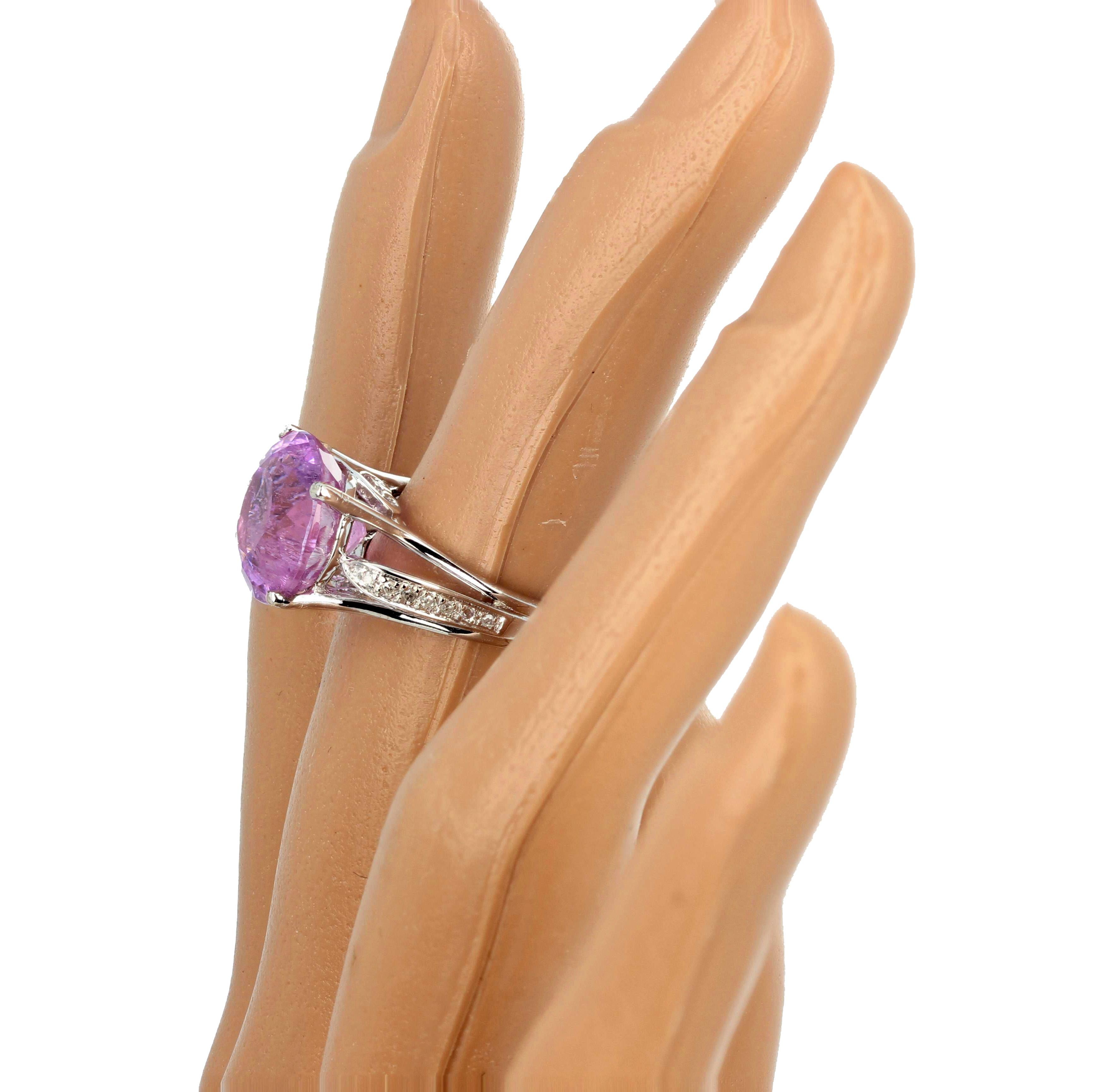 9 Carat Pink Kunzite and Diamond 10Kt White Gold Ring 3