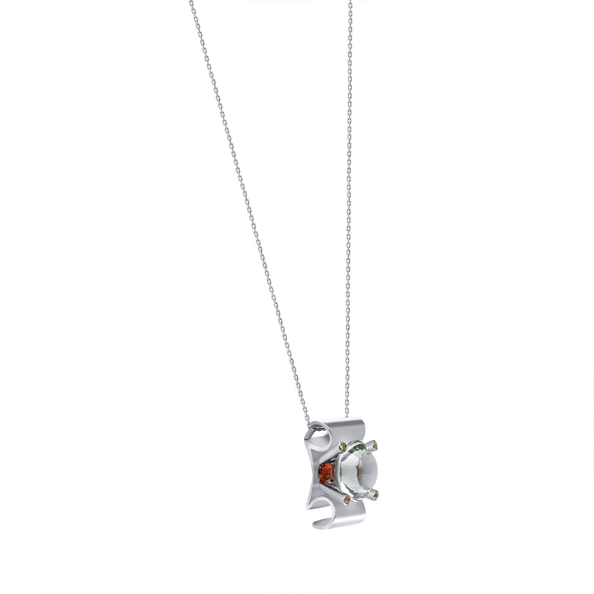 9 Carat Prasiolite, Spessartite, White Gold Pendant Necklace, in Stock In New Condition For Sale In Woodstock, GA