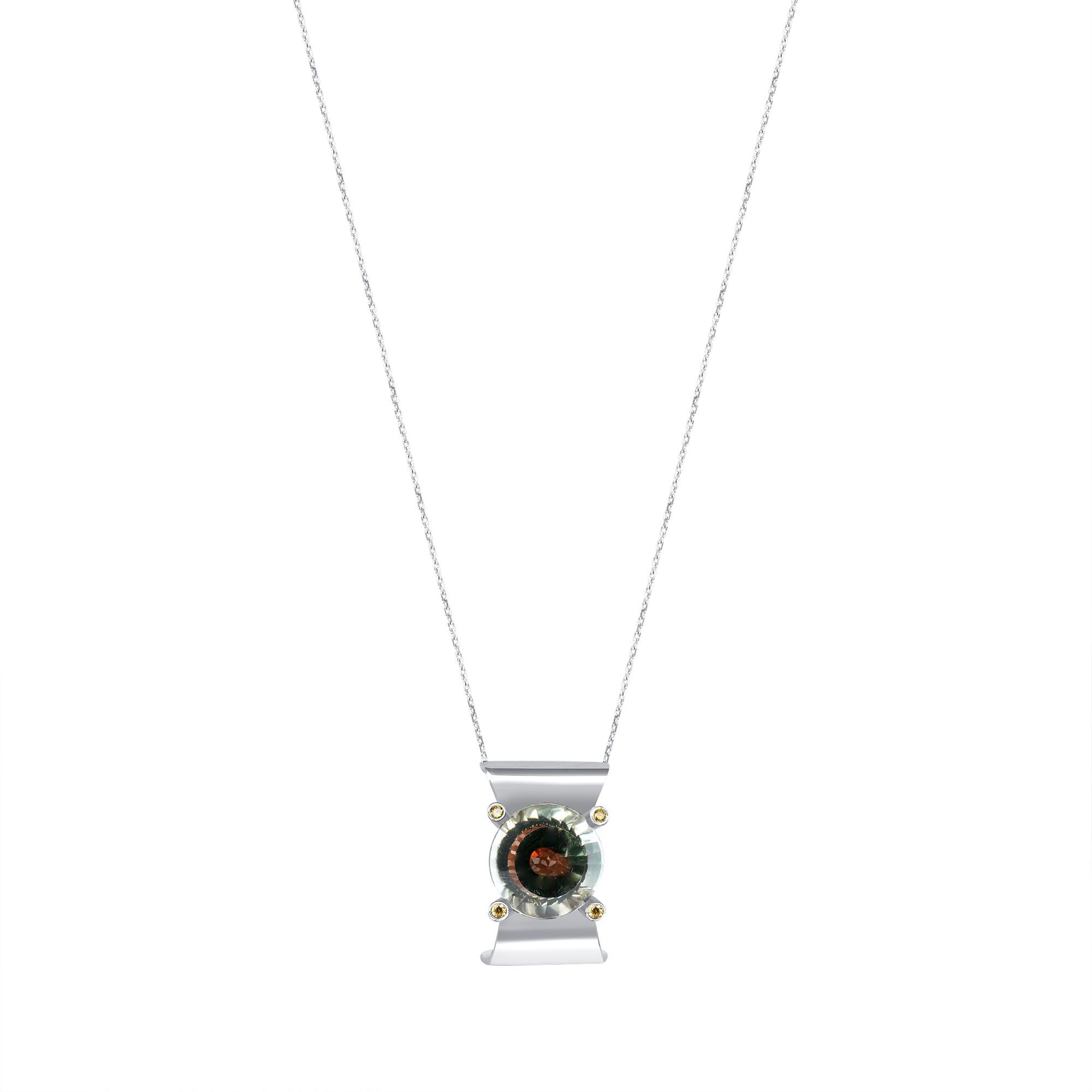 Women's or Men's 9 Carat Prasiolite, Spessartite, White Gold Pendant Necklace, in Stock For Sale