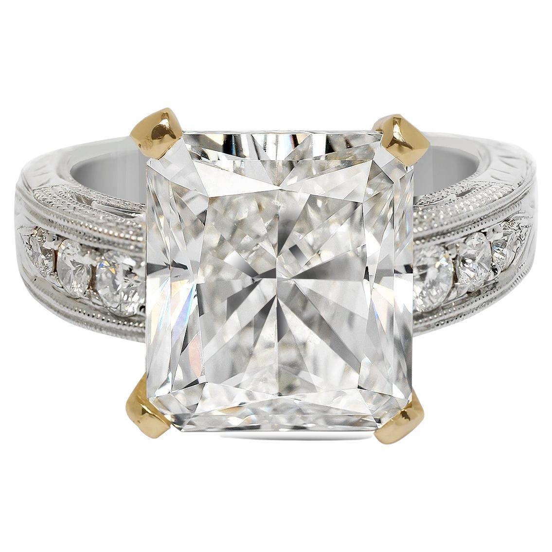 9 Carat Radiant Cut Diamond Engagement Ring Certified F VS For Sale