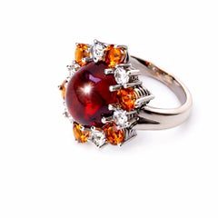 9 Carat Red Garnet Cabochon in White Gold Cocktail Ring by Alexander Leyser