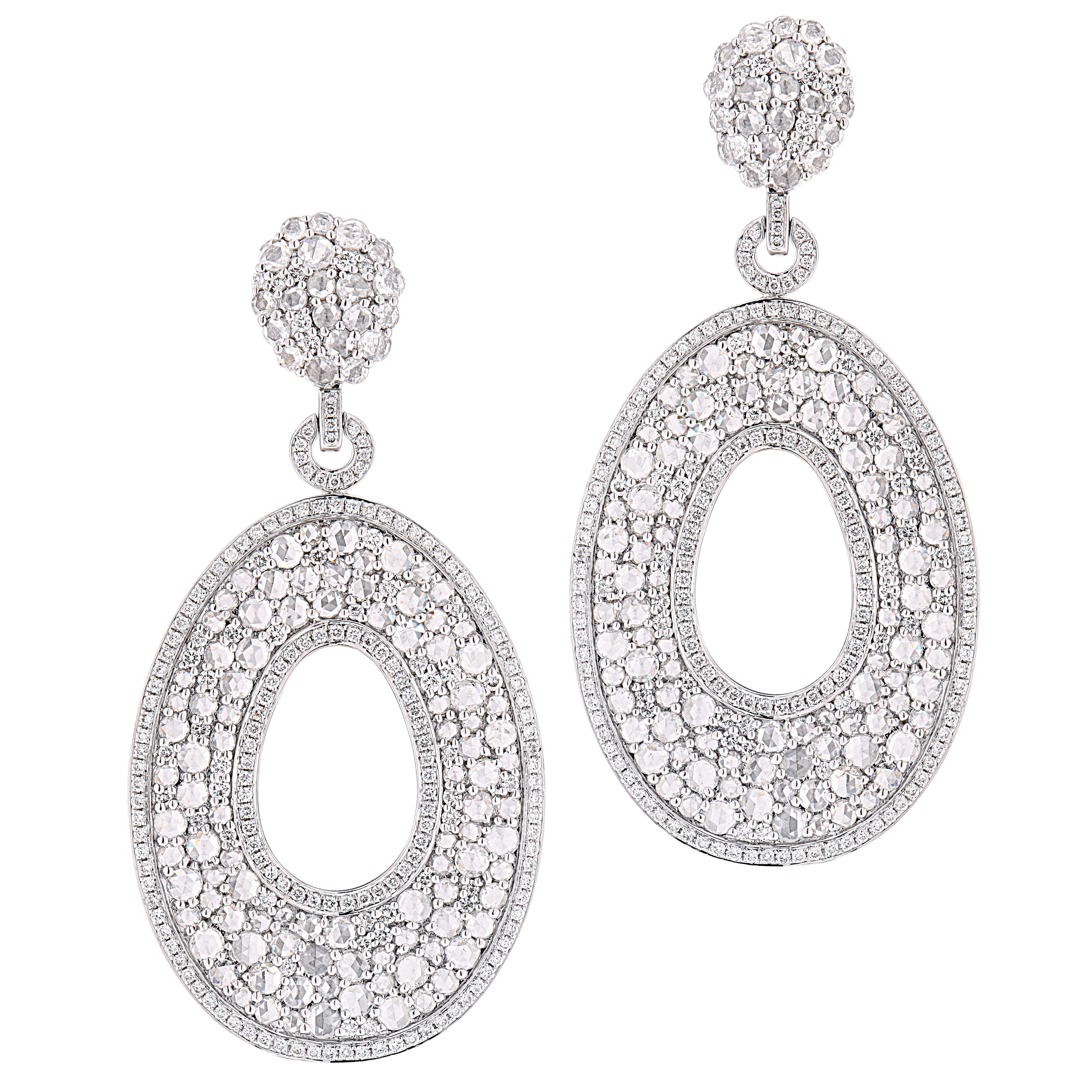 9 Karat Diamant-Baumelohrringe im Rosenschliff (Moderne) im Angebot