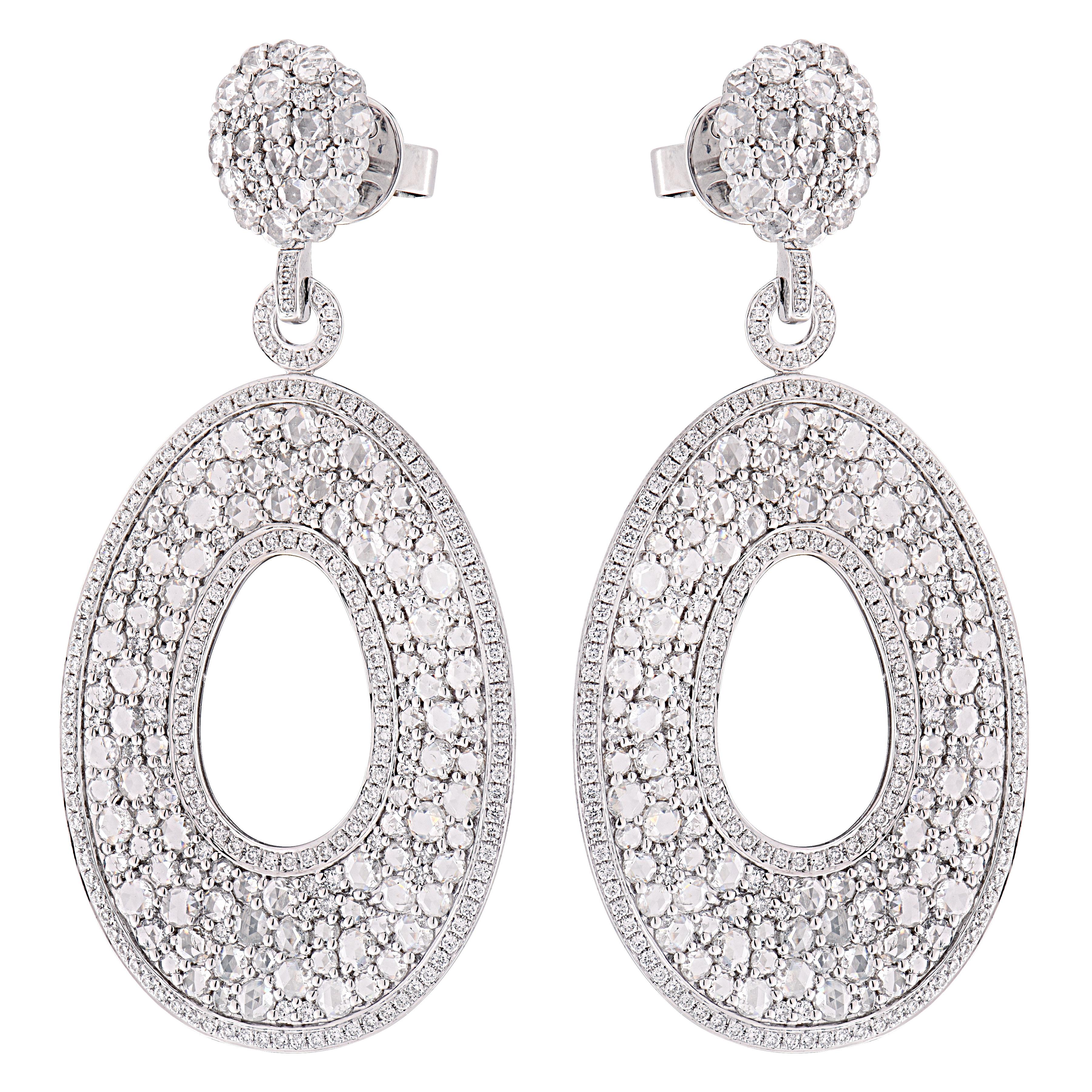 9 Karat Diamant-Baumelohrringe im Rosenschliff im Angebot 4