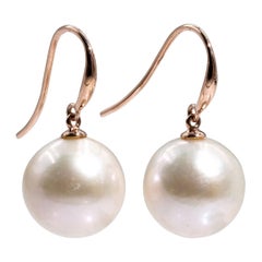 9 Carat Rose Gold and Round Freshwater Pearl Vintage Drop Earrings