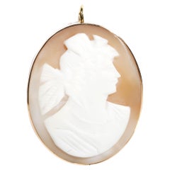 Vintage 9 Carat Rose Gold Conch Shell Oval Cameo Brooch and Pendant