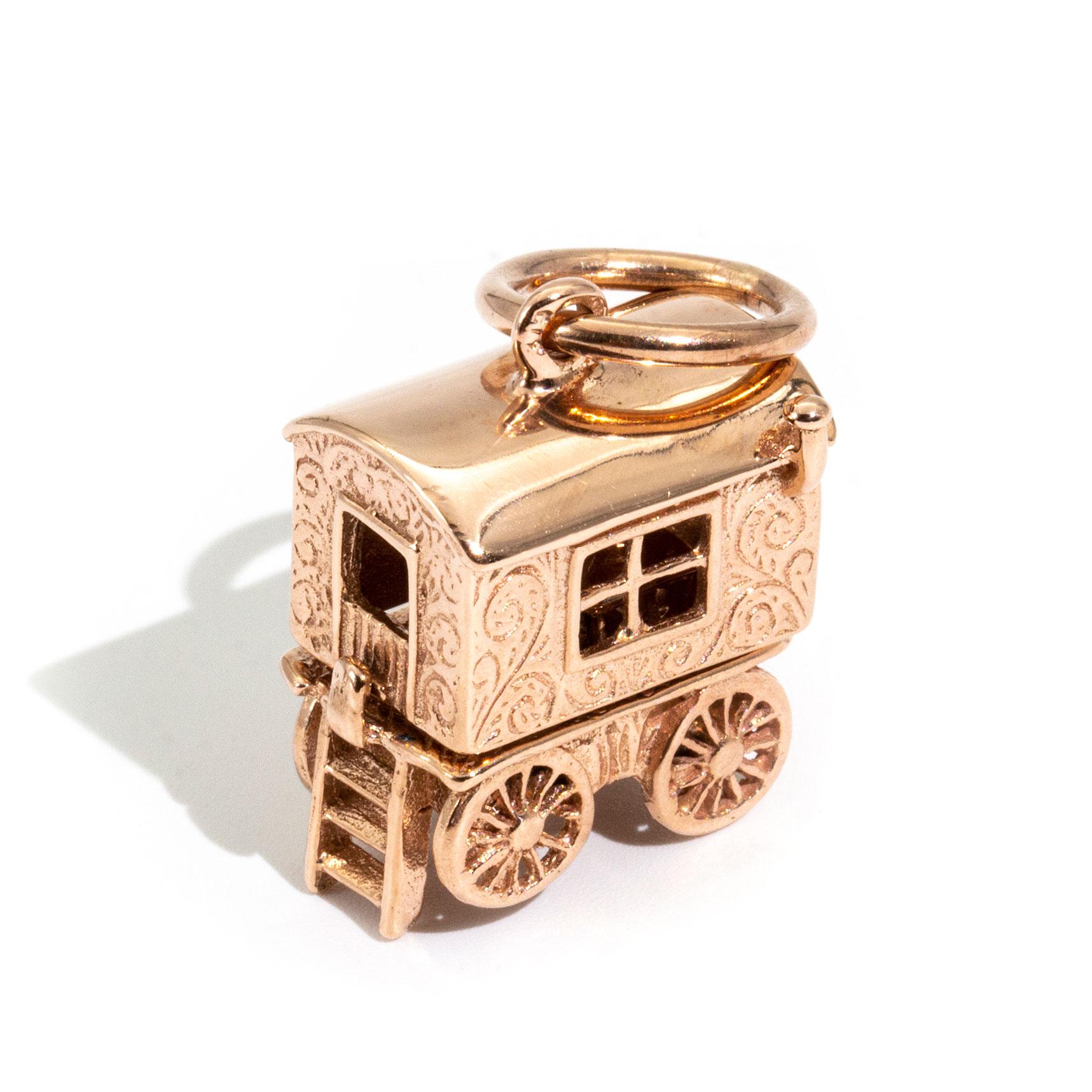 Modern 9 Carat Rose Gold Gypsy Carriage Vintage Charm or Pendant
