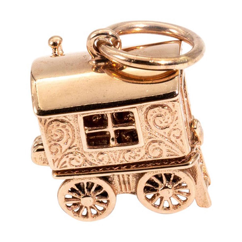 9 Carat Rose Gold Gypsy Carriage Vintage Charm or Pendant