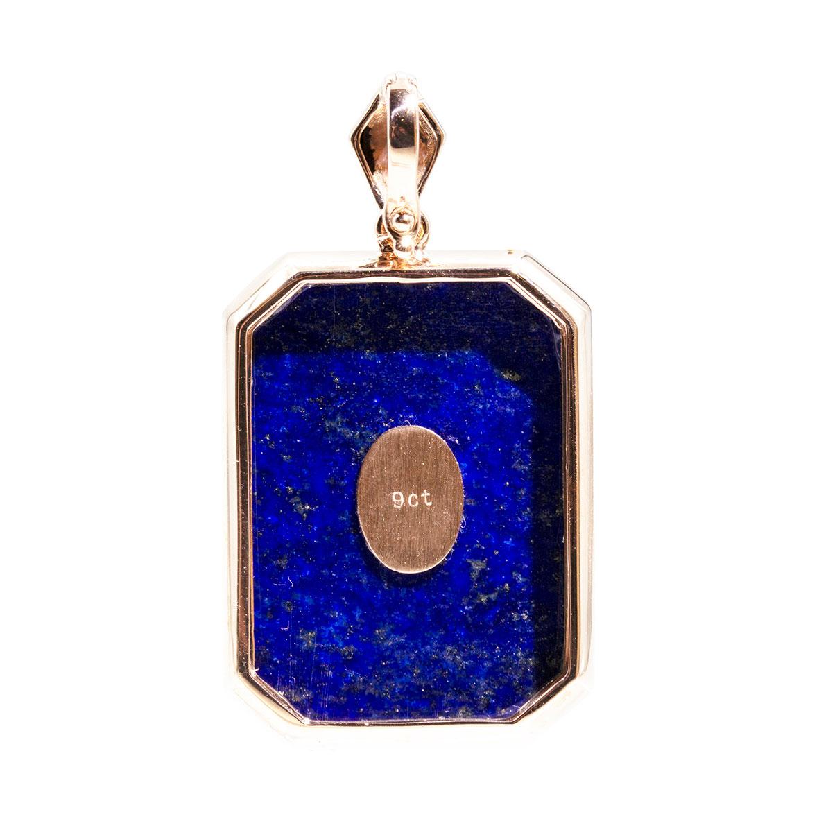 9 Carat Rose Gold Lapis Lazuli Tourmaline and Diamond Vintage Enhancer Pendant 1