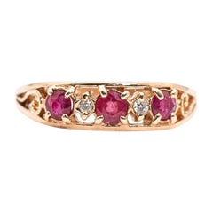 9 Carat Rose Gold Red Ruby and Round Brilliant Cut Diamond Vintage Band Ring
