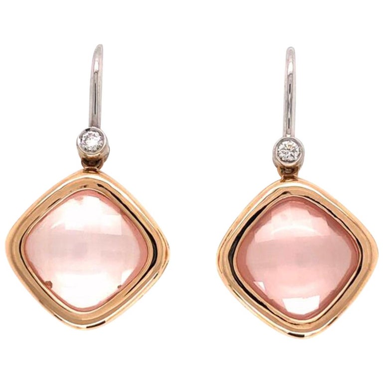 •LUNA• cherry blossom agate + rose quartz gold dangle earrings