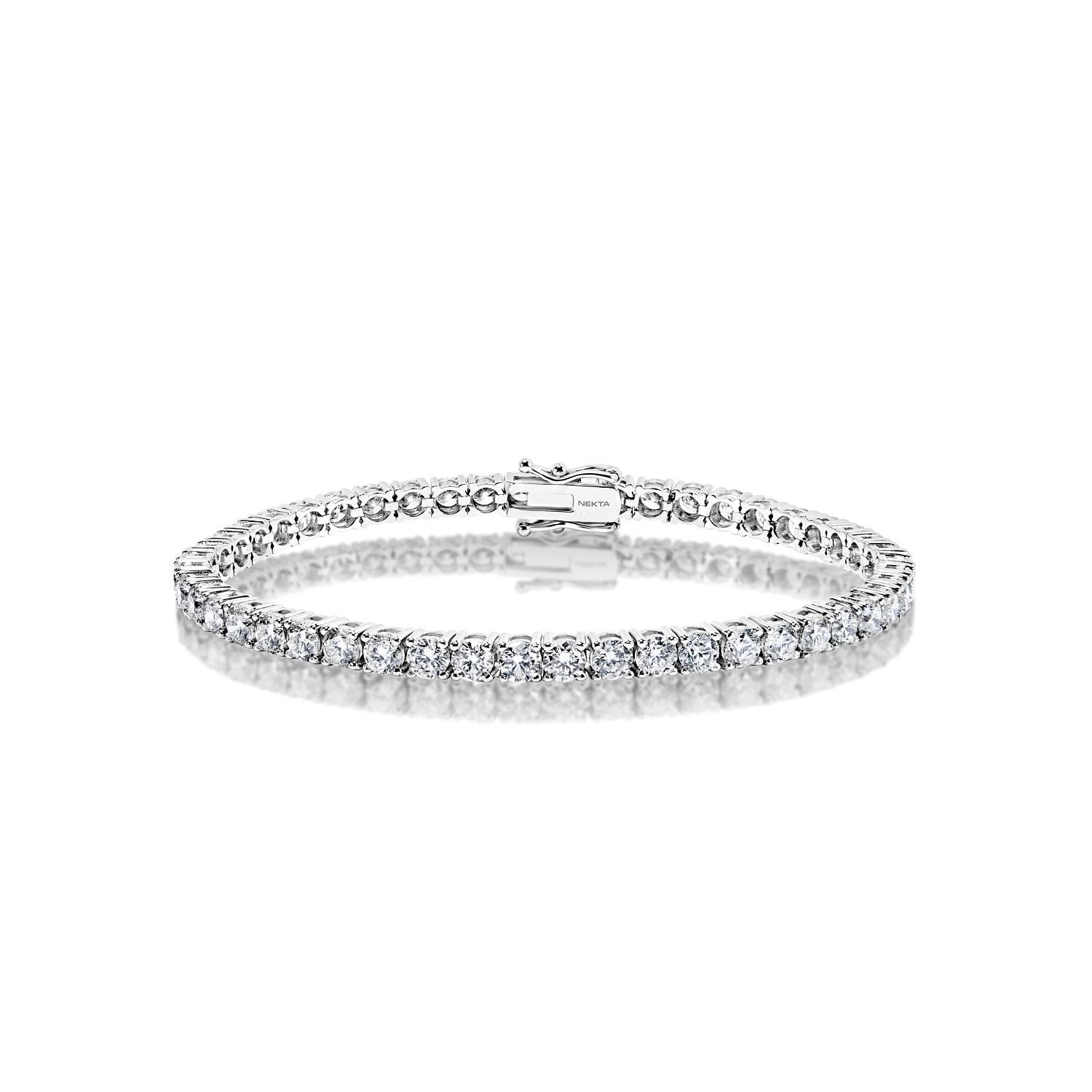 The ZURI 9 Carats Diamond Tennis Bracelet 19 pointer each stone features ROUND CUT DIAMONDS brilliants weighing a total of approximately 9.02 carats, set in 14K White Gold.

Style:
Diamonds
Diamond Size: 9.02 Carats
Diamond pointer: 19 Pointers each