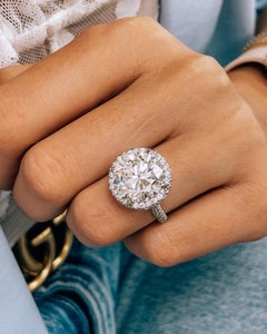 Anillo de compromiso con halo de diamantes talla redonda de 9 quilates L/SI2 GIA