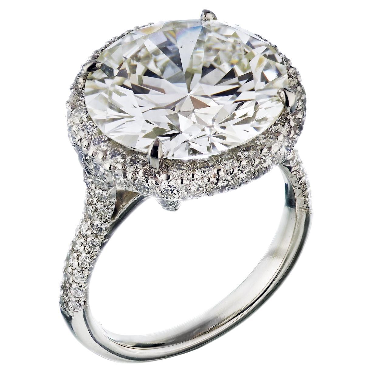 9 Carat Round Cut Diamond L/SI2 GIA Halo Engagement Ring For Sale