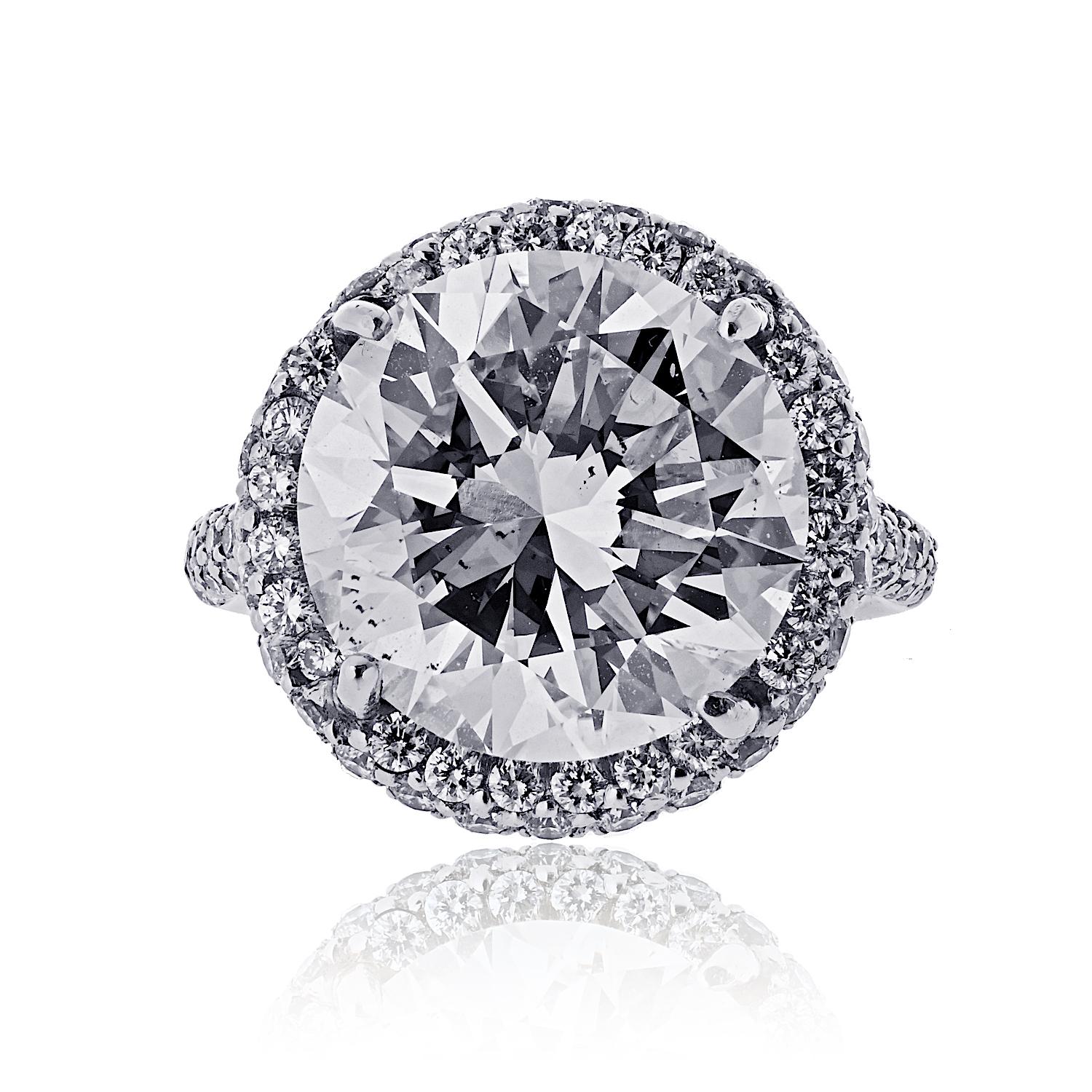 Anello di fidanzamento aureolato con diamante taglio rotondo da 9 carati L/SI2 GIA in vendita 4