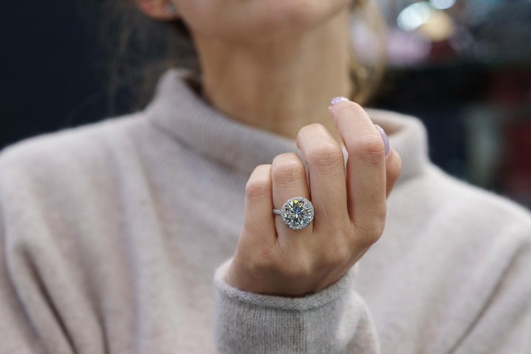 9 Carat Round Cut Diamond L SI2 GIA Halo Engagement Ring