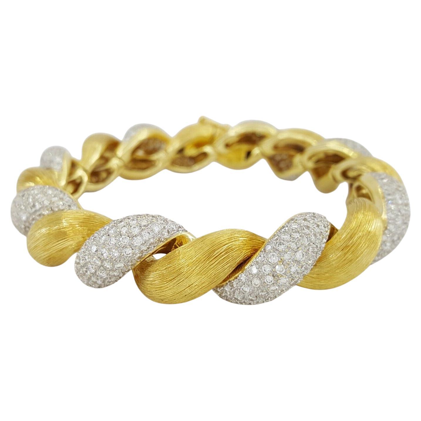 Women's or Men's 9 Carat Round Diamond Cuff Bangle 18 Carat Yellow Gold Bracelet