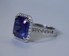 9 Carat Sapphire Emerald-Cut Halo Ring