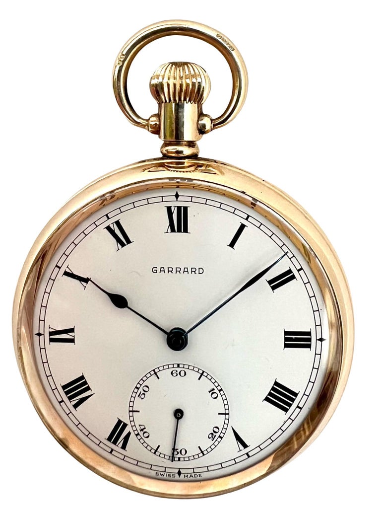 9 Carat Solid Gold Open Faced Pocket Watch by Garrard For Sale at