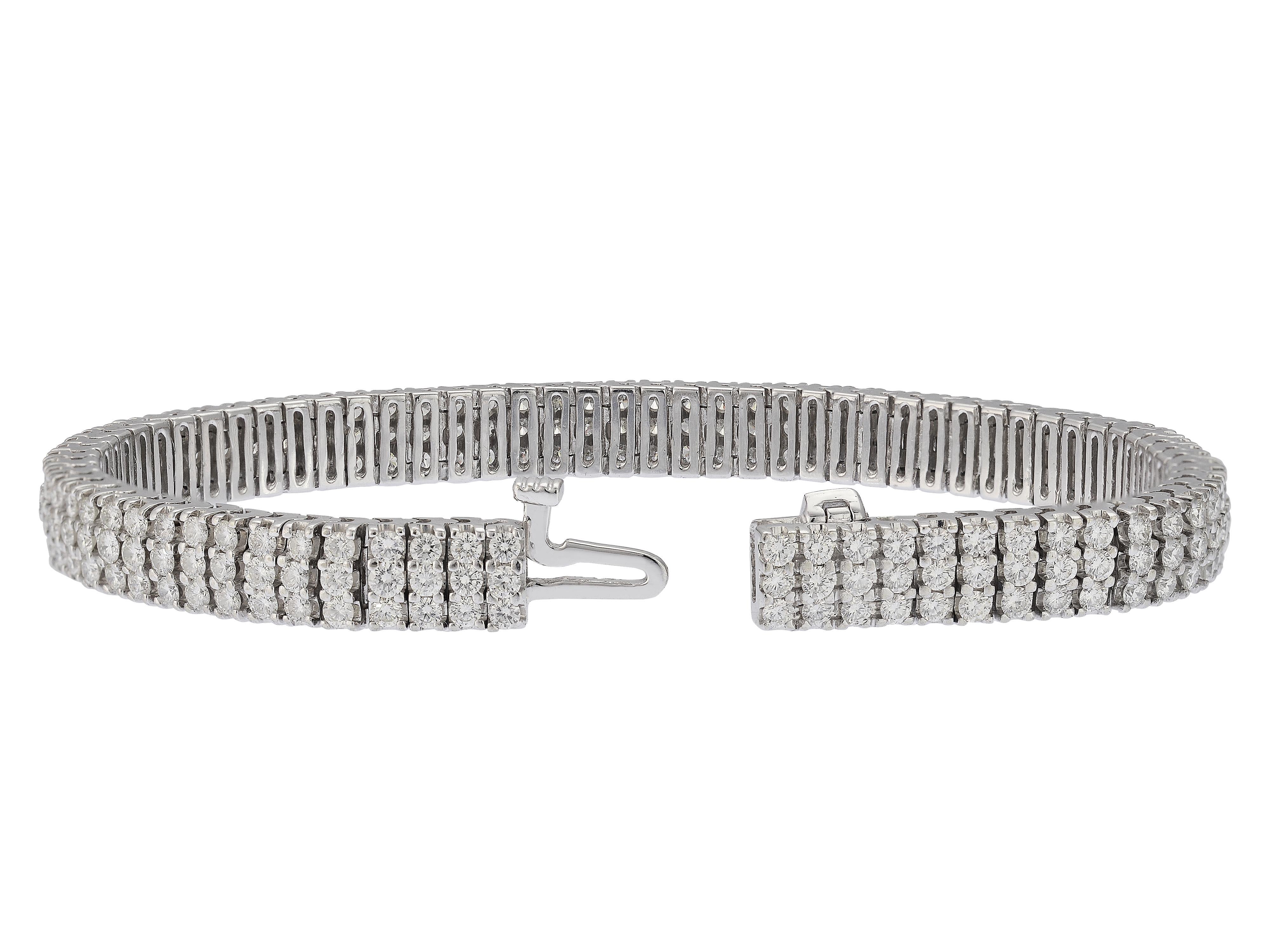 Round Cut 9 Carat Three-Row Diamond Bracelet