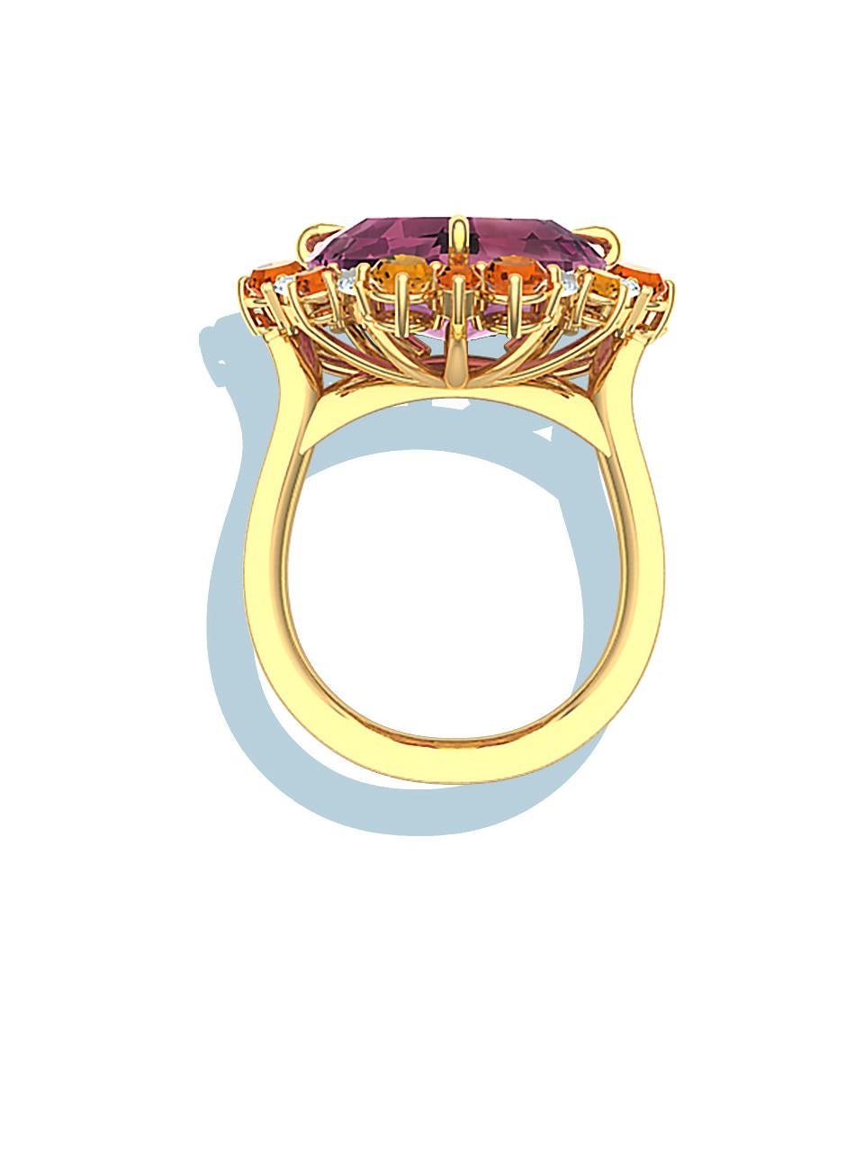 Modern 9 Carat Tourmaline and Sapphire Diamond Cocktail Ring For Sale