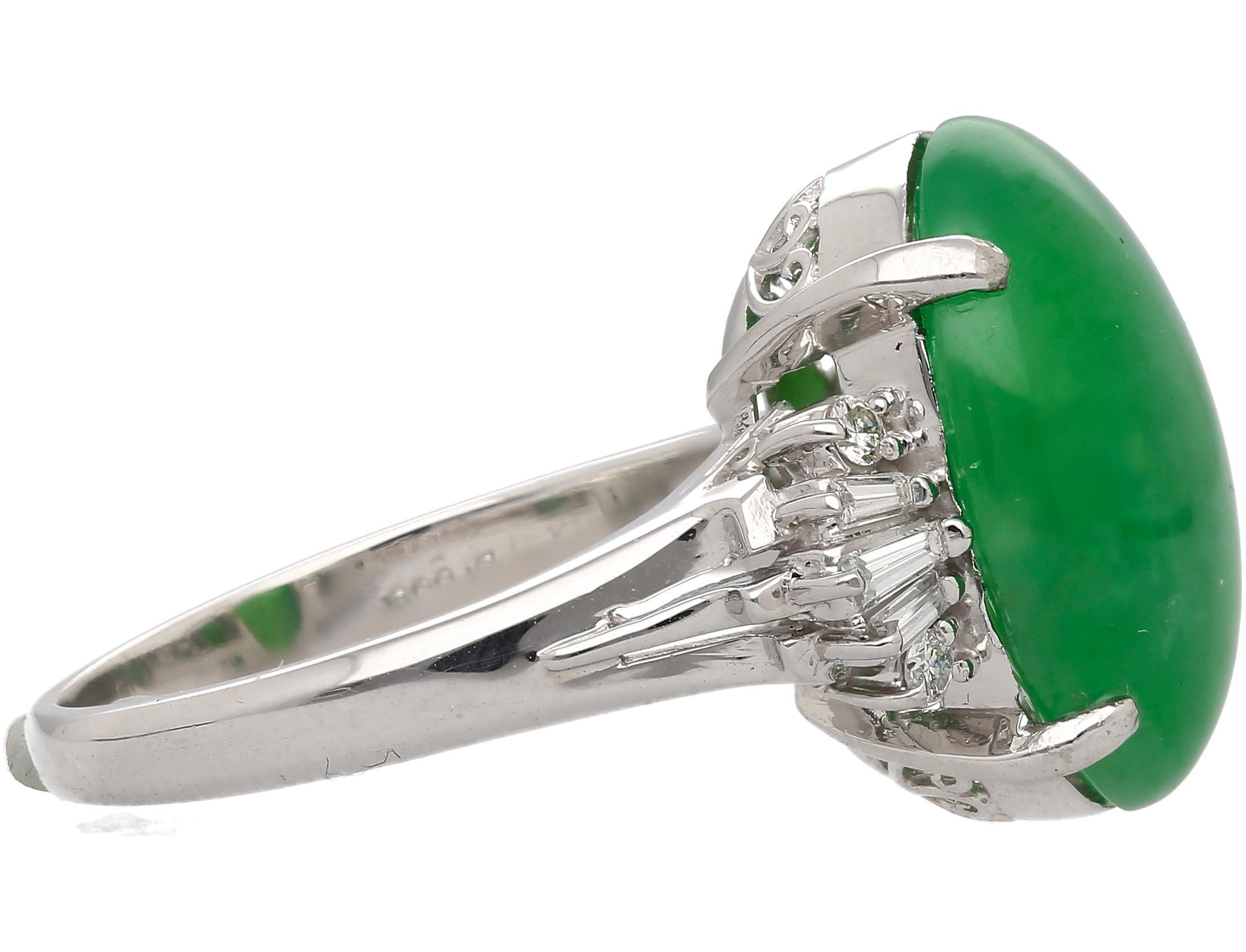 Women's 9 Carat Untreated Jadeite Jade Fei Cui and Diamond Platinum Ring HK Certified For Sale