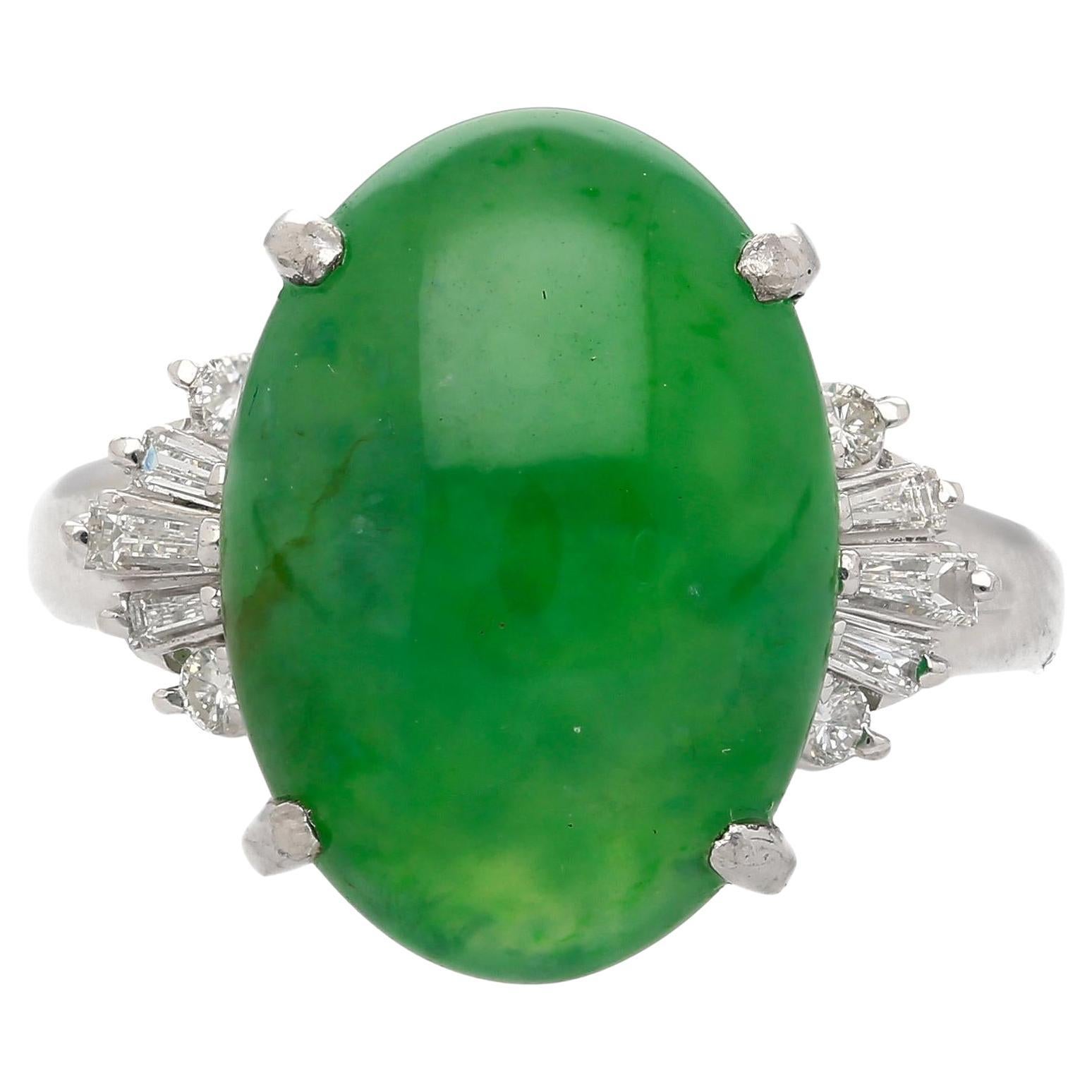 9 Carat Untreated Jadeite Jade Fei Cui and Diamond Platinum Ring HK Certified For Sale