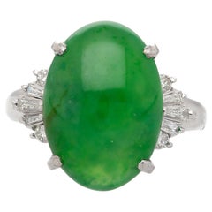 Bague en platine certifiée HK avec jadéite Fei Cui non traitée de 9 carats et diamants