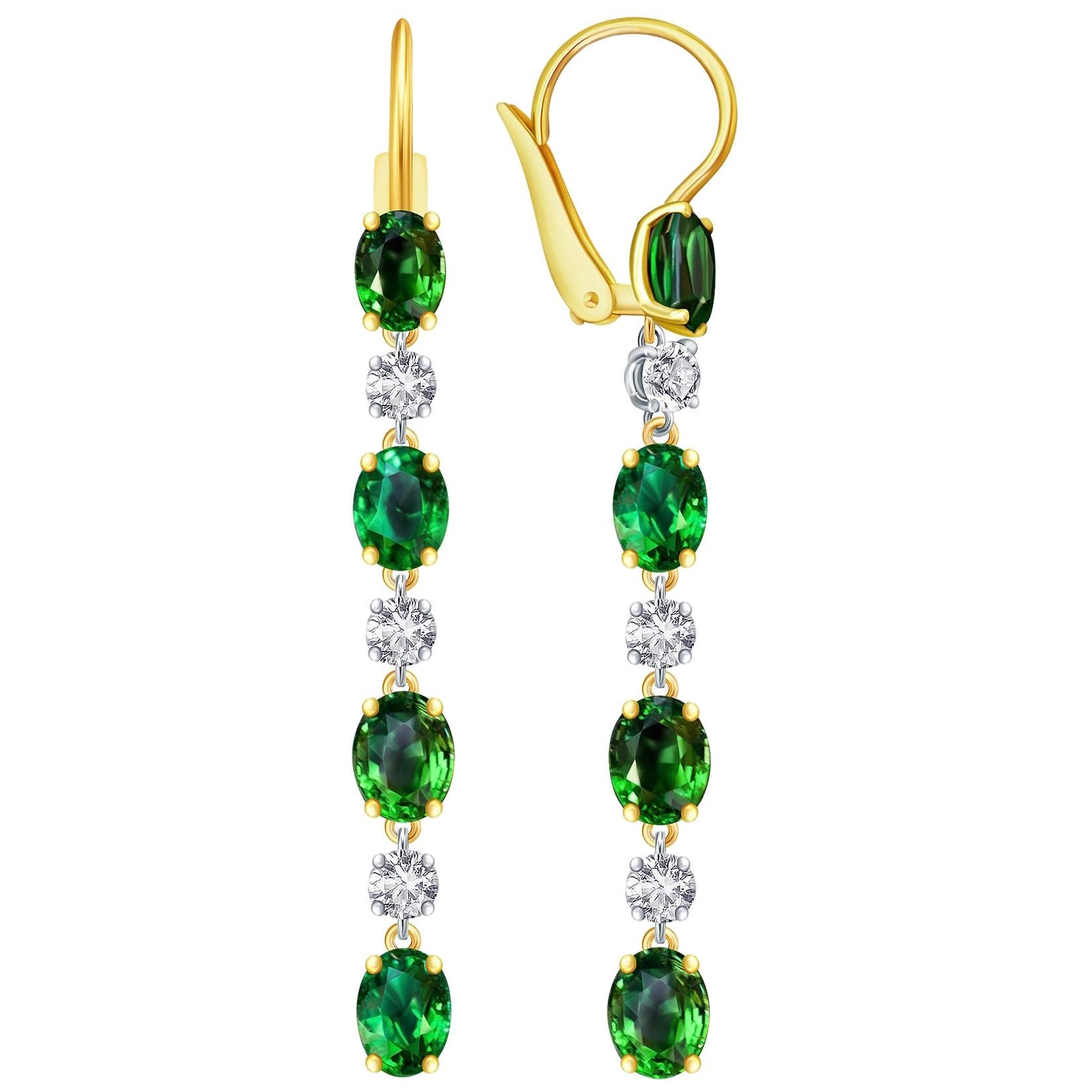 9 Carat Vivid Green Tsavorite Diamond 18 Karat White Gold Earrings