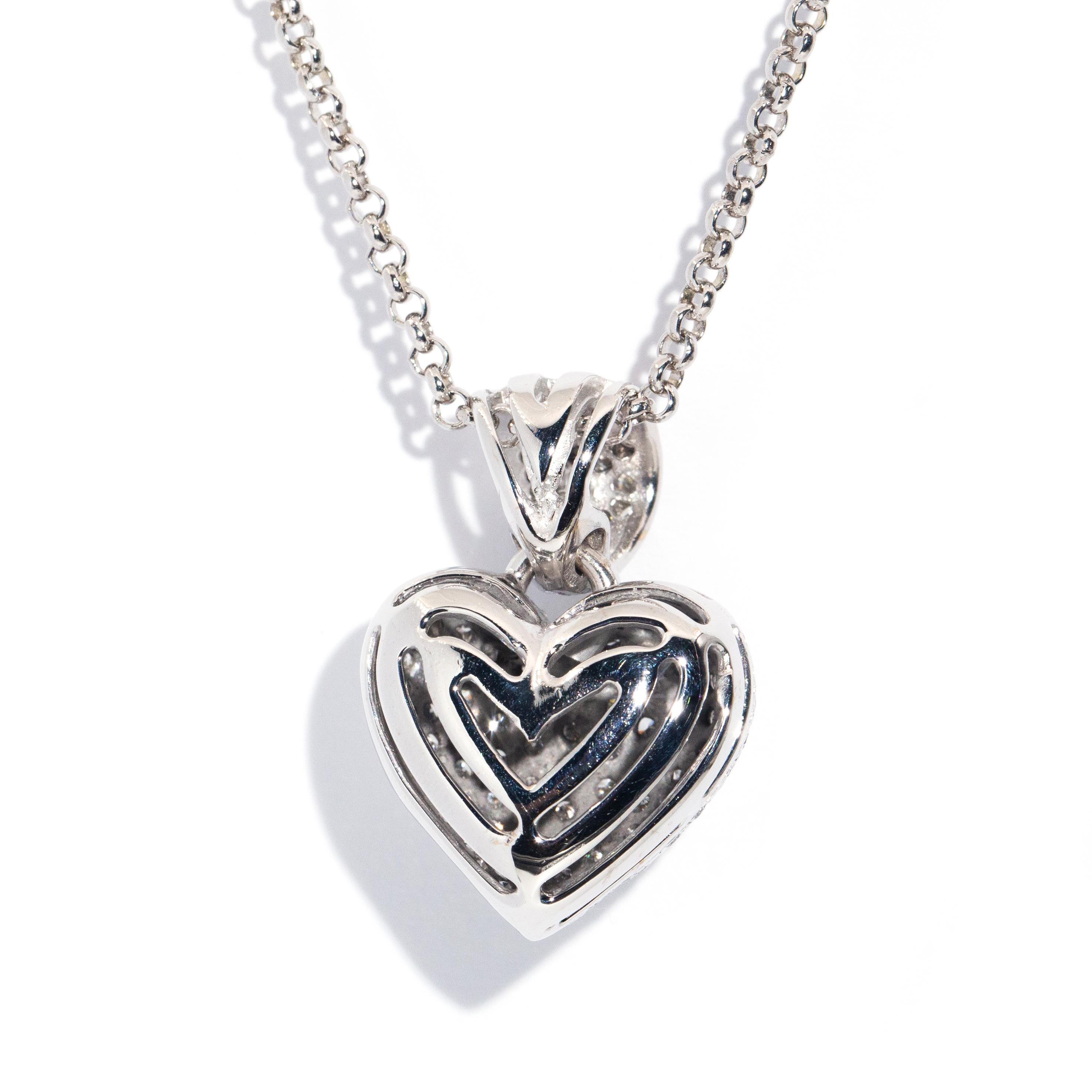 9 Carat White Gold Brilliant Diamond Puffy Heart Pendant with Belcher Chain 1