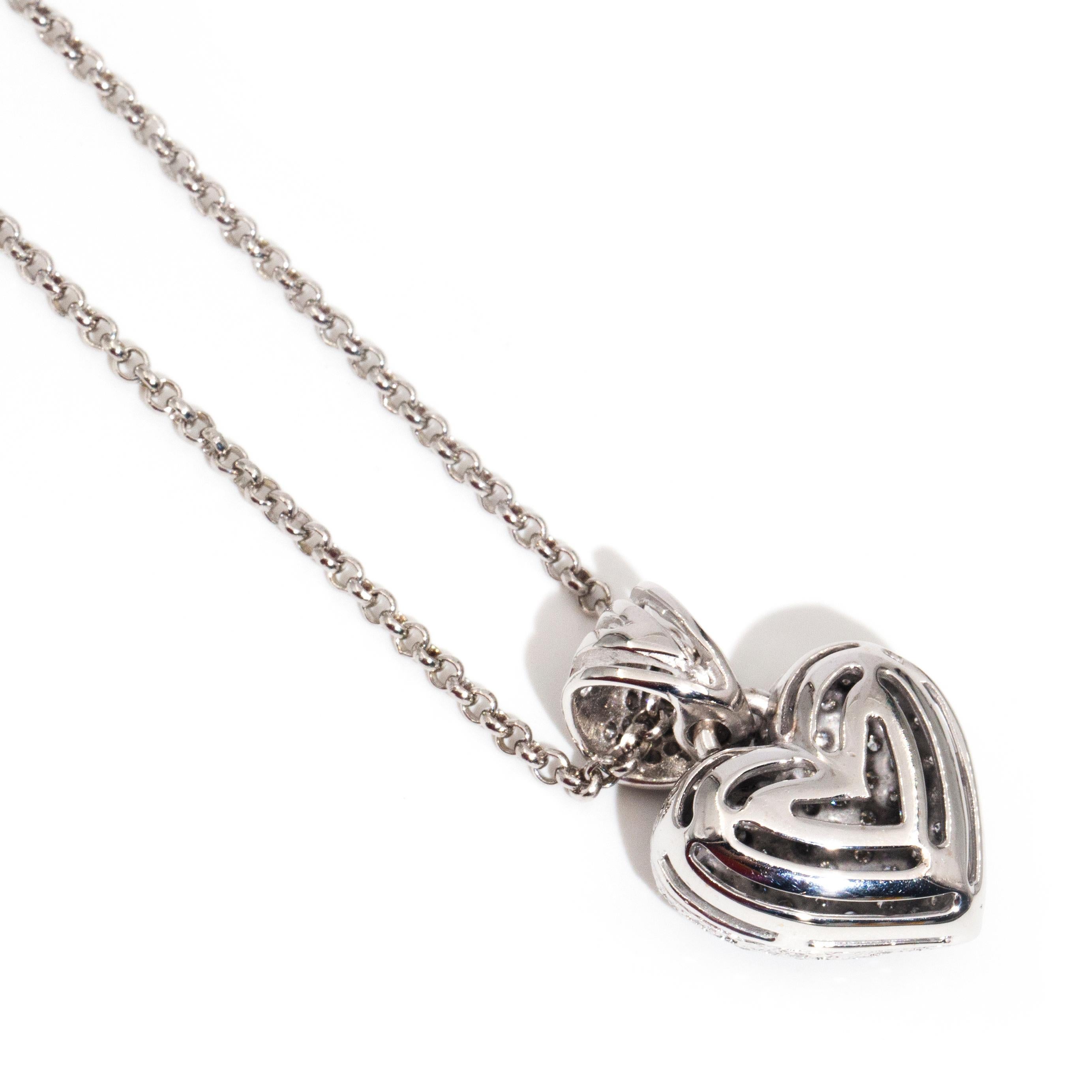 9 Carat White Gold Brilliant Diamond Puffy Heart Pendant with Belcher Chain 3