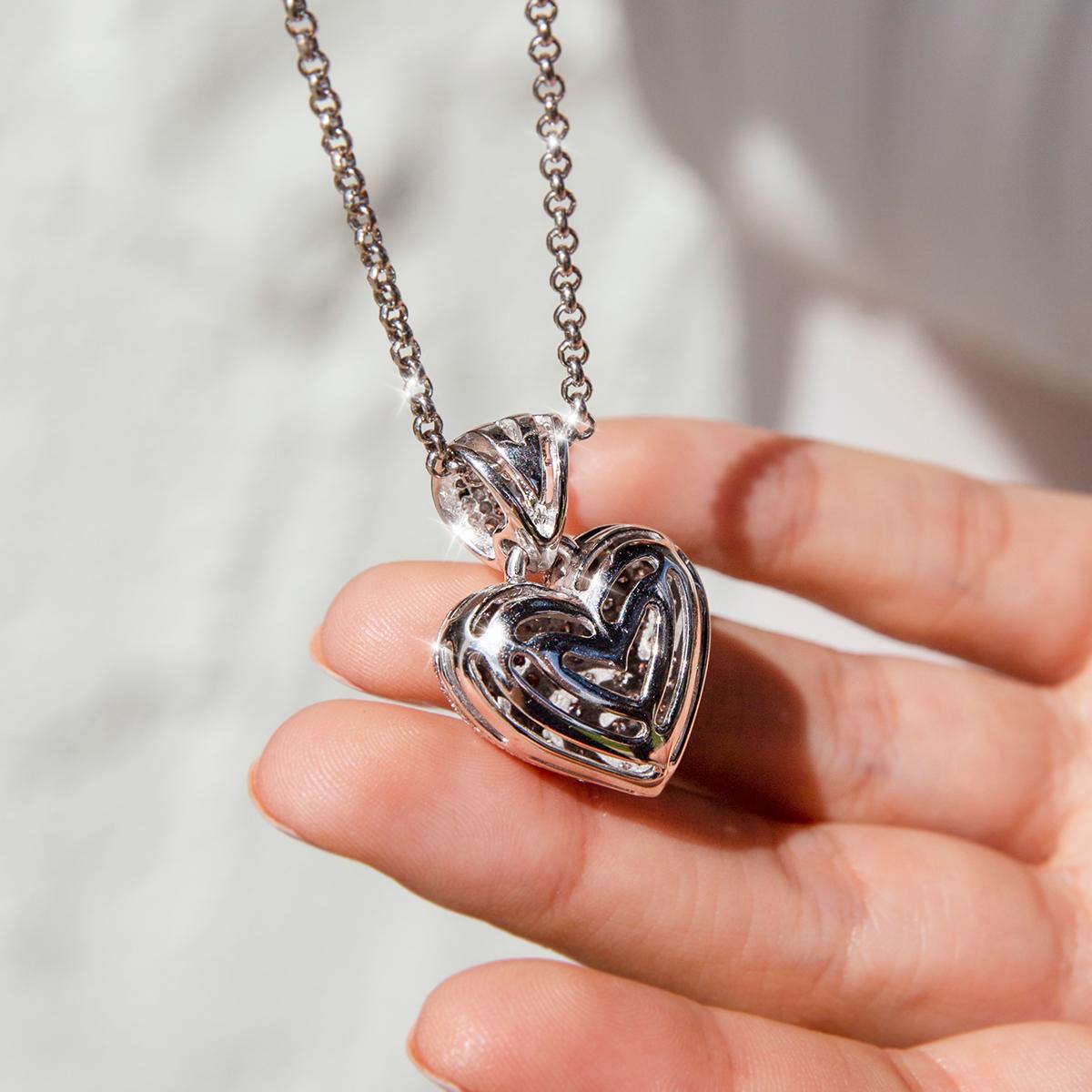 Modern 9 Carat White Gold Brilliant Diamond Puffy Heart Pendant with Belcher Chain