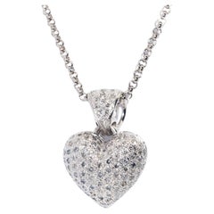 9 Carat White Gold Brilliant Diamond Puffy Heart Pendant with Belcher Chain