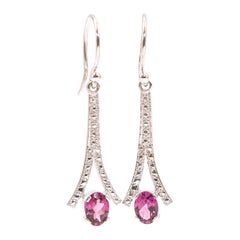 9 Carat White Gold Colour Change Pink Purple Oval Garnet Drop Earrings