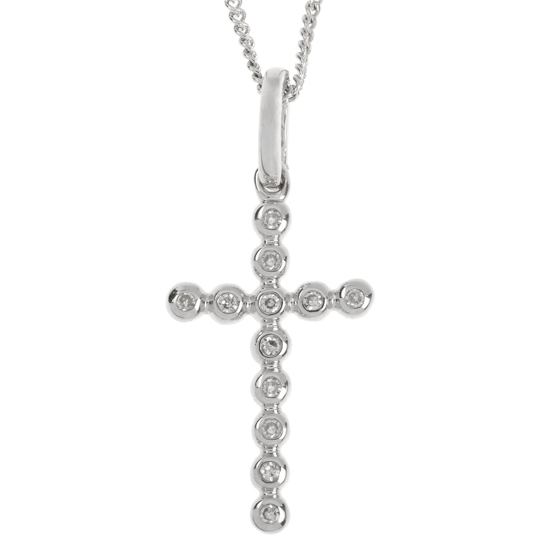 9 Carat White Gold Diamond Cross Pendant For Sale