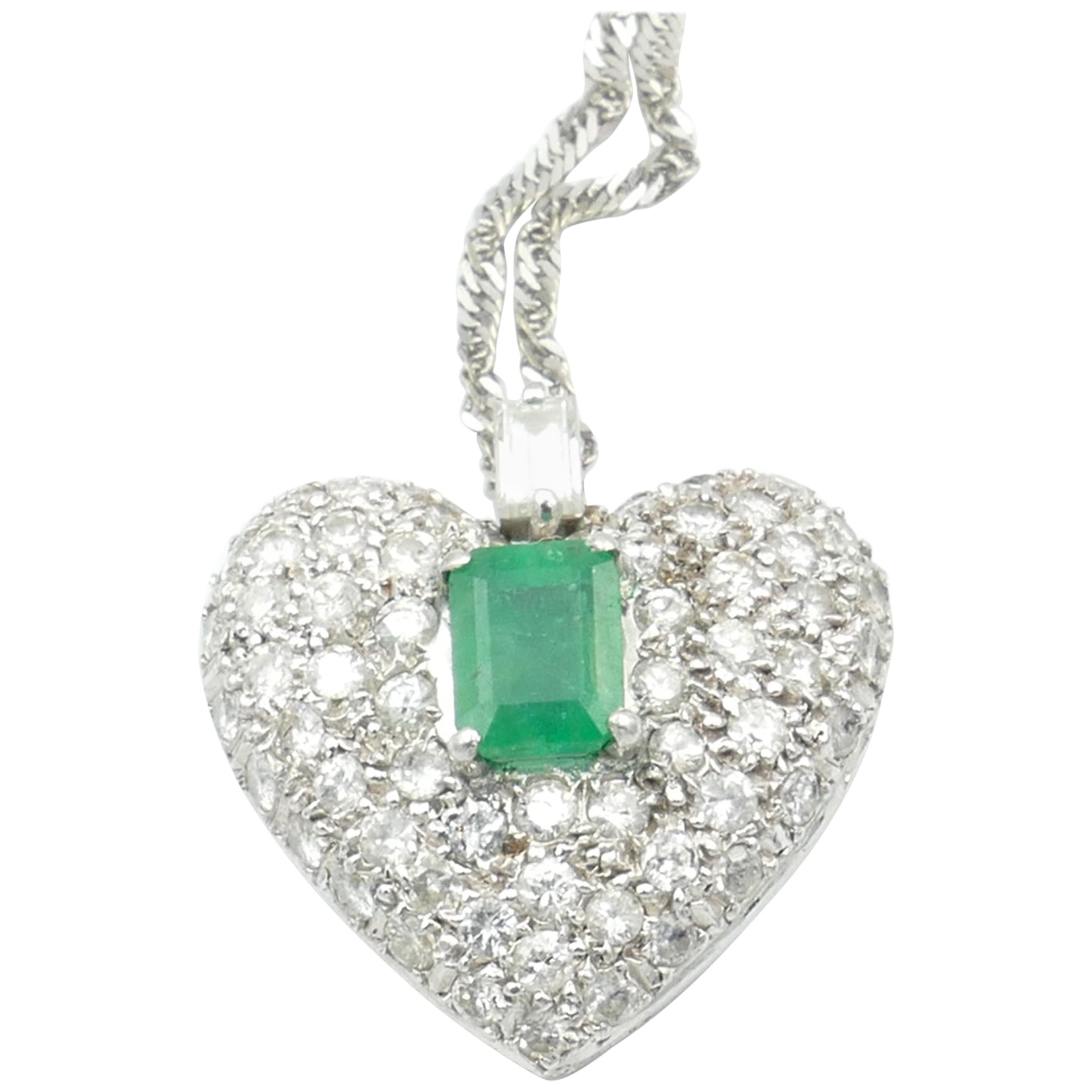 9 Carat White Gold Emerald and Multi Diamond Pendant