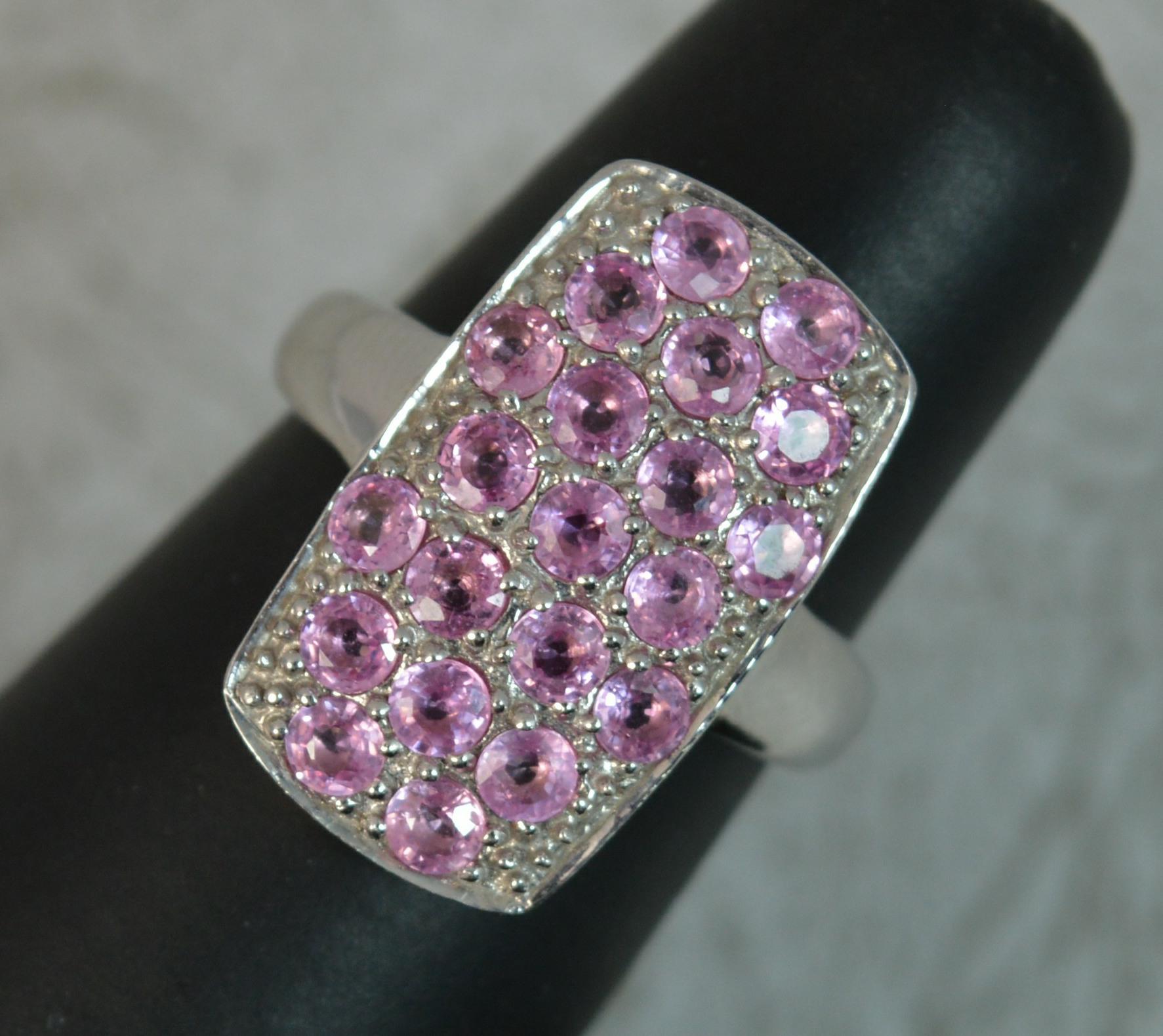 9 Carat White Gold Pink Sapphire Diamond Panel Cluster Ring 5