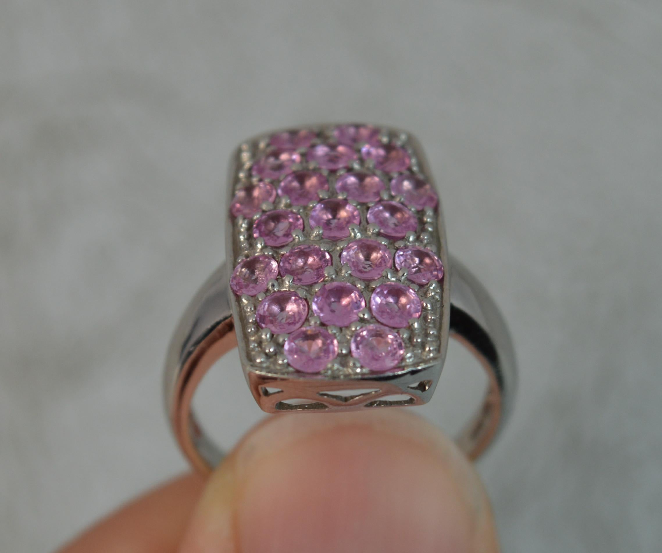 9 Carat White Gold Pink Sapphire Diamond Panel Cluster Ring In Excellent Condition In St Helens, GB