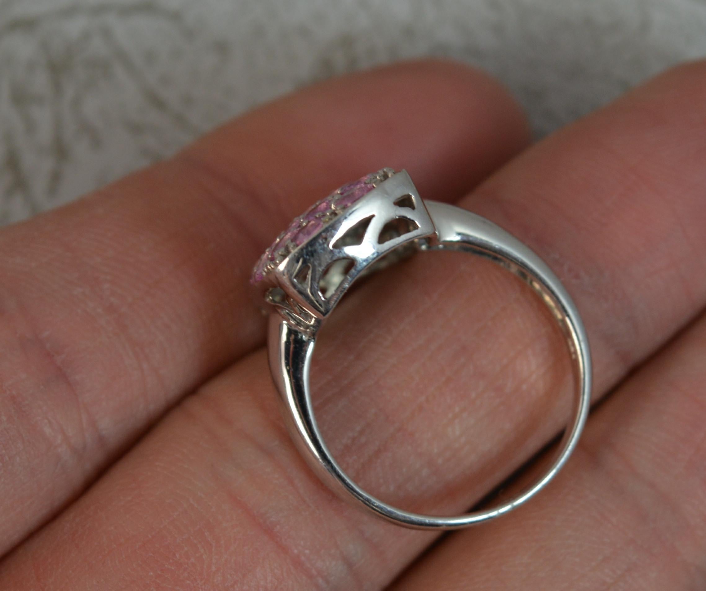 Women's 9 Carat White Gold Pink Sapphire Diamond Panel Cluster Ring
