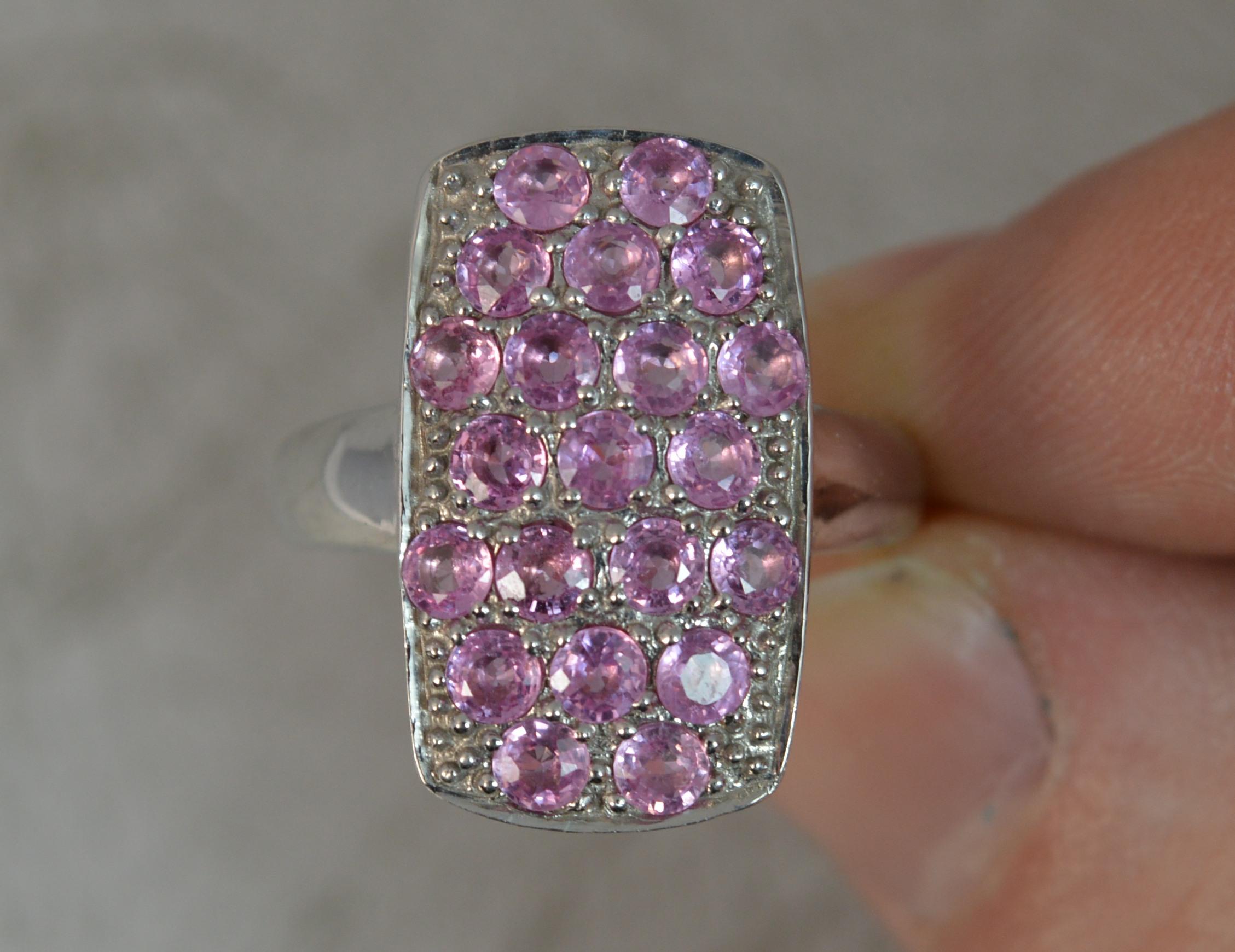 9 Carat White Gold Pink Sapphire Diamond Panel Cluster Ring 4