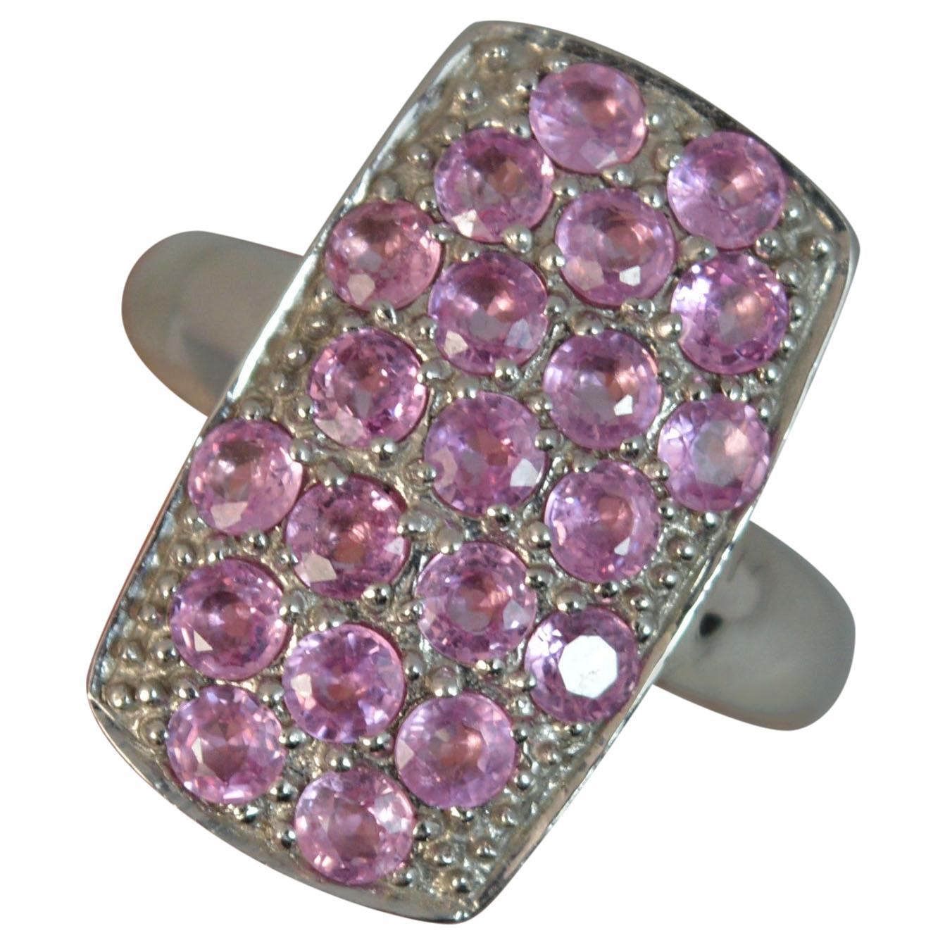 9 Carat White Gold Pink Sapphire Diamond Panel Cluster Ring