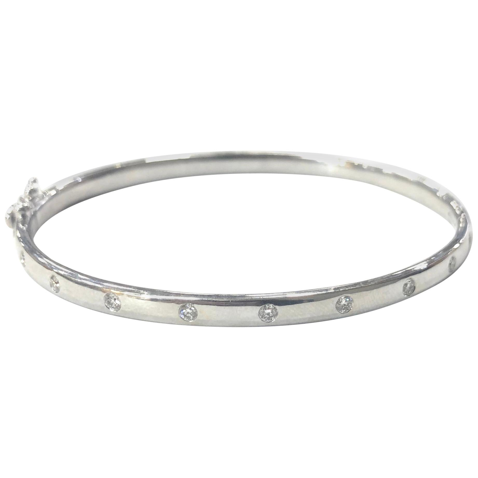 9 Carat White Gold Solid Hinged Diamond Bangle For Sale