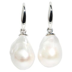 9 Carat White Gold White Baroque Freshwater Pearl Vintage Drop Style Earrings