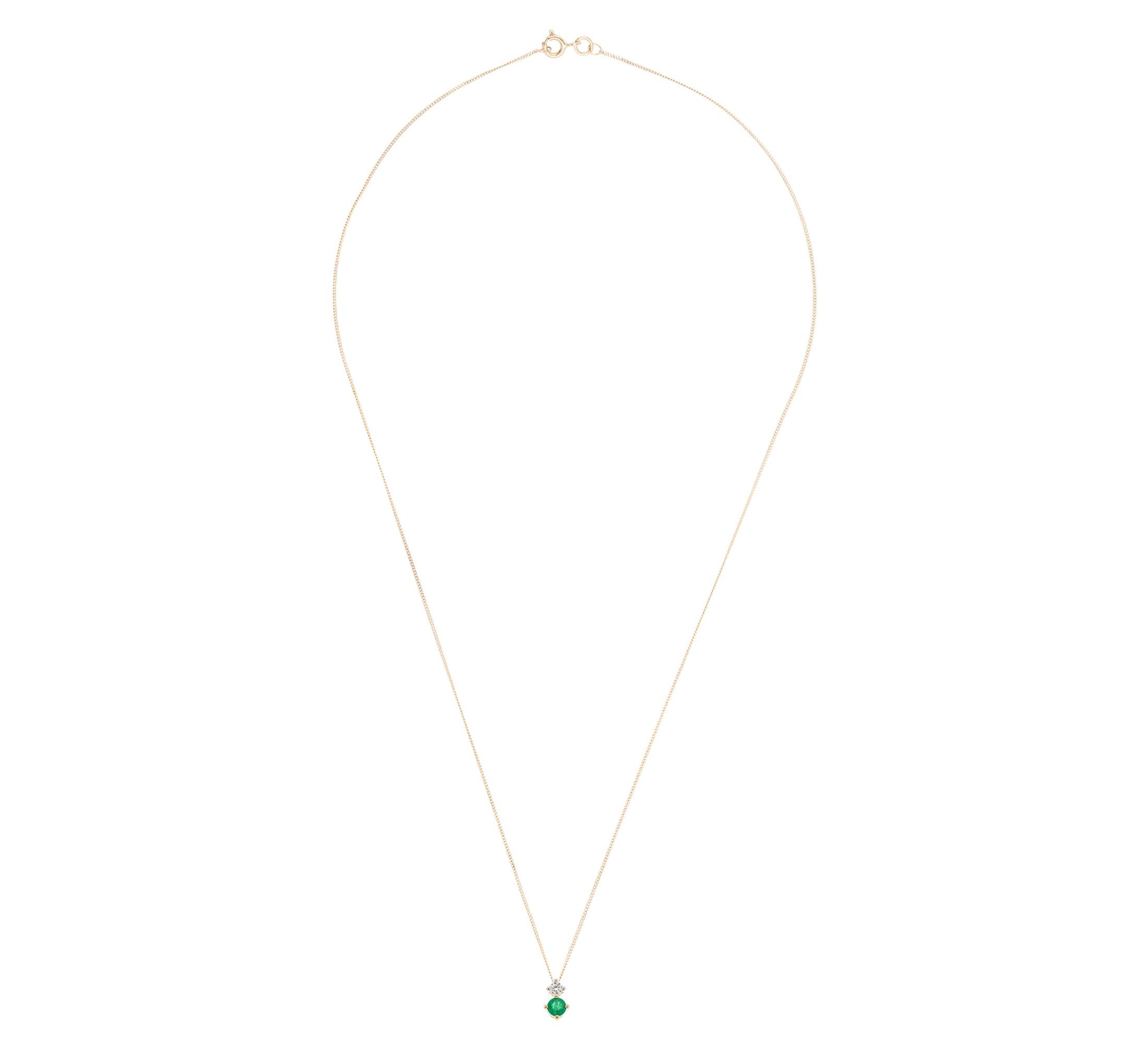 Modern 9 Carat Yellow Gold 0.15 Carat Emerald and Diamond Pendant For Sale